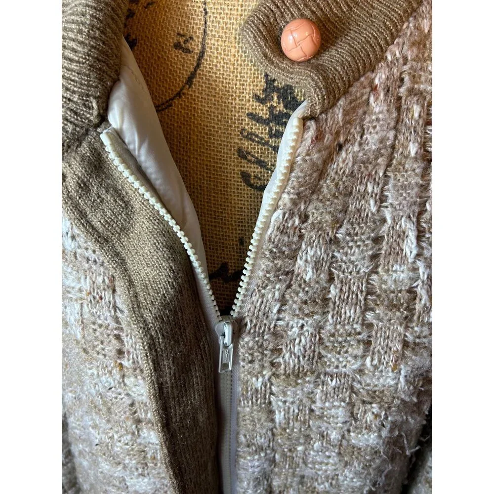Vintage Hippie Boho Jacket Women L Beige Textured Knit Zipper & Button Closure - Picture 2 of 7